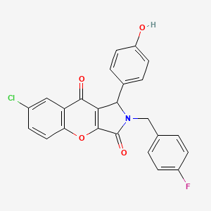 molecular formula C24H15ClFNO4 B11566835 7-Chloro-2-(4-fluorobenzyl)-1-(4-hydroxyphenyl)-1,2-dihydrochromeno[2,3-c]pyrrole-3,9-dione 