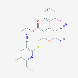 ethyl 6-amino-5-cyano-2-{[(3-cyano-6-ethyl-5-methylpyridin-2-yl)sulfanyl]methyl}-4-(2-iodophenyl)-4H-pyran-3-carboxylate