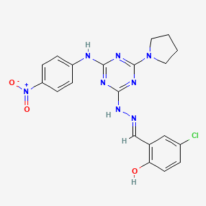 4-chloro-2-[(E)-(2-{4-[(4-nitrophenyl)amino]-6-(pyrrolidin-1-yl)-1,3,5-triazin-2-yl}hydrazinylidene)methyl]phenol