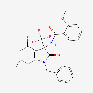 molecular formula C26H25F3N2O4 B11566935 N-[1-benzyl-6,6-dimethyl-2,4-dioxo-3-(trifluoromethyl)-2,3,4,5,6,7-hexahydro-1H-indol-3-yl]-2-methoxybenzamide 