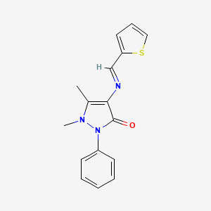 molecular formula C16H15N3OS B11567037 1,5-Dimethyl-2-phenyl-4-[(2-thienylmethylene)amino]-1,2-dihydro-3H-pyrazol-3-one 