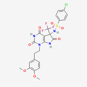 4-chloro-N-{1-[2-(3,4-dimethoxyphenyl)ethyl]-4-hydroxy-2,6-dioxo-5-(trifluoromethyl)-2,5,6,7-tetrahydro-1H-pyrrolo[2,3-d]pyrimidin-5-yl}benzenesulfonamide