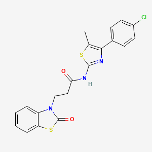 molecular formula C20H16ClN3O2S2 B11567074 N-[4-(4-chlorophenyl)-5-methyl-1,3-thiazol-2-yl]-3-(2-oxo-1,3-benzothiazol-3(2H)-yl)propanamide 