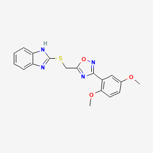 molecular formula C18H16N4O3S B11567104 2-({[3-(2,5-dimethoxyphenyl)-1,2,4-oxadiazol-5-yl]methyl}sulfanyl)-1H-benzimidazole 