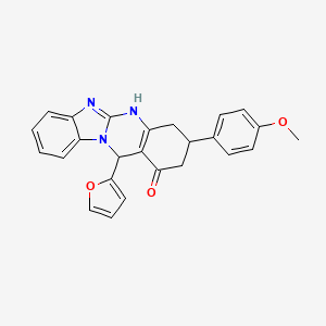 molecular formula C25H21N3O3 B11567138 12-(Furan-2-yl)-3-(4-methoxyphenyl)-2,3,4,12-tetrahydrobenzimidazo[2,1-b]quinazolin-1-ol 