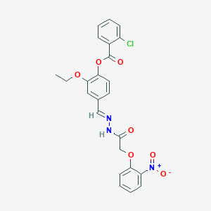 molecular formula C24H20ClN3O7 B11567354 2-ethoxy-4-[(E)-{2-[(2-nitrophenoxy)acetyl]hydrazinylidene}methyl]phenyl 2-chlorobenzoate 