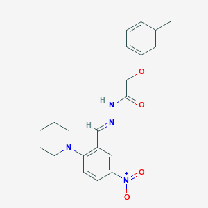 molecular formula C21H24N4O4 B11567427 2-(3-Methylphenoxy)-N'-[(E)-[5-nitro-2-(piperidin-1-YL)phenyl]methylidene]acetohydrazide 