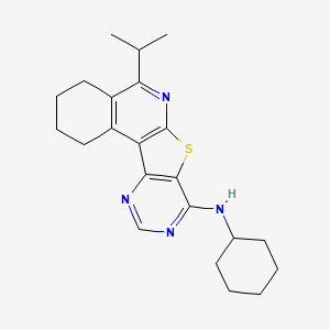 molecular formula C22H28N4S B11567480 N-cyclohexyl-8-propan-2-yl-11-thia-9,14,16-triazatetracyclo[8.7.0.02,7.012,17]heptadeca-1,7,9,12,14,16-hexaen-13-amine 