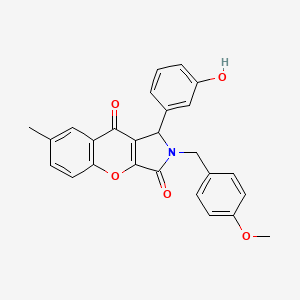 molecular formula C26H21NO5 B11567530 1-(3-Hydroxyphenyl)-2-(4-methoxybenzyl)-7-methyl-1,2-dihydrochromeno[2,3-c]pyrrole-3,9-dione 