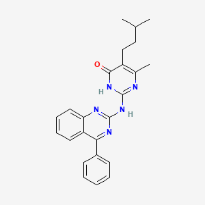 molecular formula C24H25N5O B11567549 6-methyl-5-(3-methylbutyl)-2-[(4-phenylquinazolin-2-yl)amino]pyrimidin-4(3H)-one 