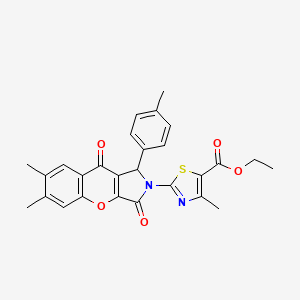 molecular formula C27H24N2O5S B11567553 ethyl 2-[6,7-dimethyl-1-(4-methylphenyl)-3,9-dioxo-3,9-dihydrochromeno[2,3-c]pyrrol-2(1H)-yl]-4-methyl-1,3-thiazole-5-carboxylate 