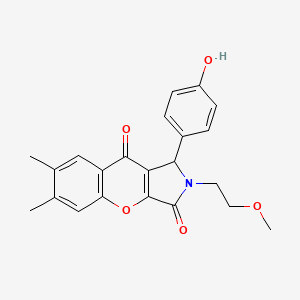 molecular formula C22H21NO5 B11567561 1-(4-Hydroxyphenyl)-2-(2-methoxyethyl)-6,7-dimethyl-1,2-dihydrochromeno[2,3-c]pyrrole-3,9-dione 