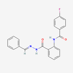 molecular formula C21H16FN3O2 B11567573 N-(2-{[(2E)-2-benzylidenehydrazinyl]carbonyl}phenyl)-4-fluorobenzamide 