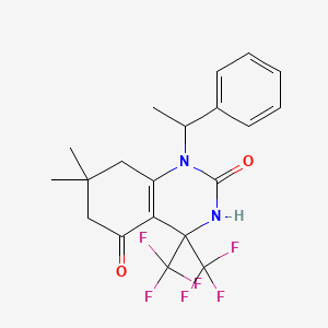 molecular formula C20H20F6N2O2 B11567574 2-hydroxy-7,7-dimethyl-1-(1-phenylethyl)-4,4-bis(trifluoromethyl)-4,6,7,8-tetrahydroquinazolin-5(1H)-one 