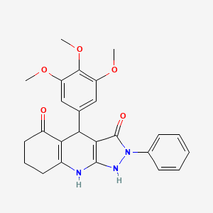 molecular formula C25H25N3O5 B11567607 3-hydroxy-2-phenyl-4-(3,4,5-trimethoxyphenyl)-2,4,6,7,8,9-hexahydro-5H-pyrazolo[3,4-b]quinolin-5-one 