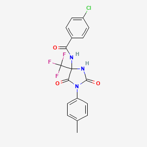 4-chloro-N-[1-(4-methylphenyl)-2,5-dioxo-4-(trifluoromethyl)imidazolidin-4-yl]benzamide