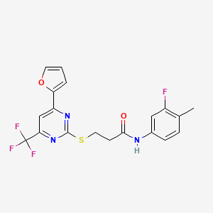 N-(3-fluoro-4-methylphenyl)-3-{[4-(furan-2-yl)-6-(trifluoromethyl)pyrimidin-2-yl]sulfanyl}propanamide