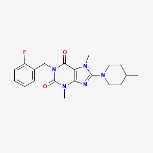 molecular formula C20H24FN5O2 B11567786 1-(2-fluorobenzyl)-3,7-dimethyl-8-(4-methylpiperidin-1-yl)-3,7-dihydro-1H-purine-2,6-dione 