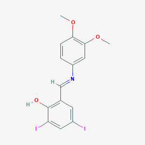 molecular formula C15H13I2NO3 B11567792 2-[(E)-[(3,4-Dimethoxyphenyl)imino]methyl]-4,6-diiodophenol 