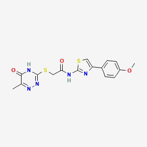 molecular formula C16H15N5O3S2 B11567828 N-[4-(4-methoxyphenyl)-1,3-thiazol-2-yl]-2-[(6-methyl-5-oxo-4,5-dihydro-1,2,4-triazin-3-yl)sulfanyl]acetamide 