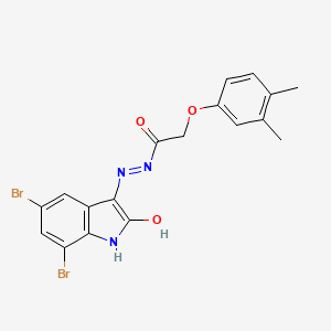 N'-[(3Z)-5,7-dibromo-2-oxo-1,2-dihydro-3H-indol-3-ylidene]-2-(3,4-dimethylphenoxy)acetohydrazide