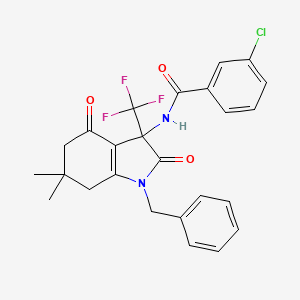 molecular formula C25H22ClF3N2O3 B11567946 N-[1-benzyl-6,6-dimethyl-2,4-dioxo-3-(trifluoromethyl)-2,3,4,5,6,7-hexahydro-1H-indol-3-yl]-3-chlorobenzamide 