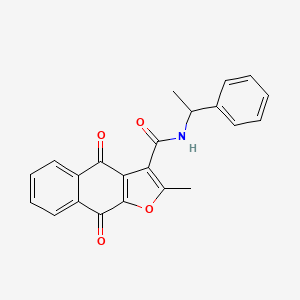 molecular formula C22H17NO4 B11568087 2-methyl-4,9-dioxo-N-(1-phenylethyl)-4,9-dihydronaphtho[2,3-b]furan-3-carboxamide 