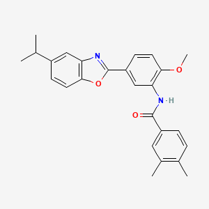 molecular formula C26H26N2O3 B11568091 N-{2-methoxy-5-[5-(propan-2-yl)-1,3-benzoxazol-2-yl]phenyl}-3,4-dimethylbenzamide 