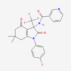 N-[1-(4-fluorophenyl)-6,6-dimethyl-2,4-dioxo-3-(trifluoromethyl)-2,3,4,5,6,7-hexahydro-1H-indol-3-yl]pyridine-3-carboxamide