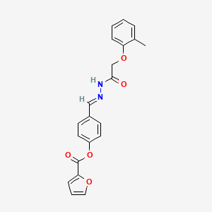 molecular formula C21H18N2O5 B11568303 4-[(E)-{2-[(2-methylphenoxy)acetyl]hydrazinylidene}methyl]phenyl furan-2-carboxylate 