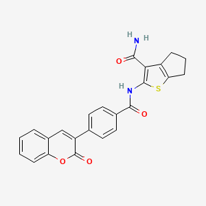 molecular formula C24H18N2O4S B11568322 2-({[4-(2-oxo-2H-chromen-3-yl)phenyl]carbonyl}amino)-5,6-dihydro-4H-cyclopenta[b]thiophene-3-carboxamide 