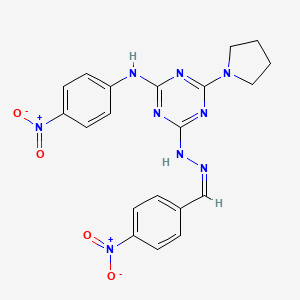 4-[(2Z)-2-(4-nitrobenzylidene)hydrazinyl]-N-(4-nitrophenyl)-6-(pyrrolidin-1-yl)-1,3,5-triazin-2-amine