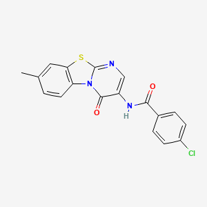 molecular formula C18H12ClN3O2S B11568339 4-chloro-N-(8-methyl-4-oxo-4H-pyrimido[2,1-b][1,3]benzothiazol-3-yl)benzamide 