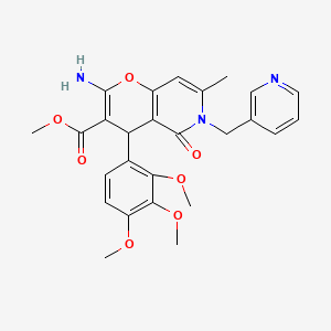 molecular formula C26H27N3O7 B11568345 methyl 2-amino-7-methyl-5-oxo-6-(pyridin-3-ylmethyl)-4-(2,3,4-trimethoxyphenyl)-5,6-dihydro-4H-pyrano[3,2-c]pyridine-3-carboxylate 