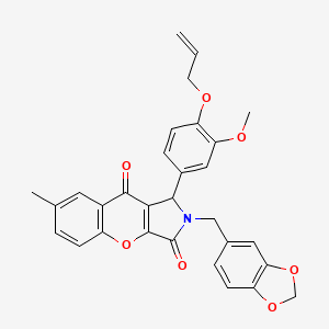 molecular formula C30H25NO7 B11568390 2-(1,3-Benzodioxol-5-ylmethyl)-1-[3-methoxy-4-(prop-2-en-1-yloxy)phenyl]-7-methyl-1,2-dihydrochromeno[2,3-c]pyrrole-3,9-dione 