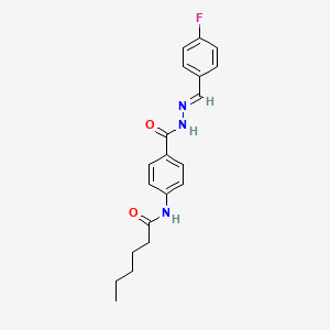 molecular formula C20H22FN3O2 B11568419 N-(4-{[(2E)-2-(4-fluorobenzylidene)hydrazinyl]carbonyl}phenyl)hexanamide 