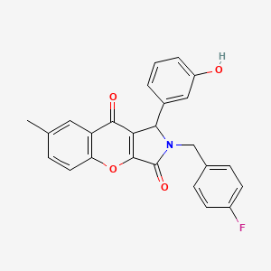 molecular formula C25H18FNO4 B11568439 2-(4-Fluorobenzyl)-1-(3-hydroxyphenyl)-7-methyl-1,2-dihydrochromeno[2,3-c]pyrrole-3,9-dione 