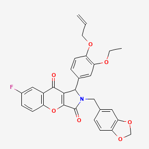 molecular formula C30H24FNO7 B11568467 2-(1,3-Benzodioxol-5-ylmethyl)-1-[3-ethoxy-4-(prop-2-en-1-yloxy)phenyl]-7-fluoro-1,2-dihydrochromeno[2,3-c]pyrrole-3,9-dione 