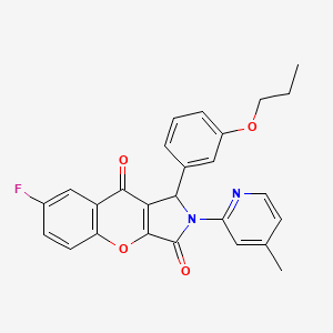 molecular formula C26H21FN2O4 B11568472 7-Fluoro-2-(4-methylpyridin-2-yl)-1-(3-propoxyphenyl)-1,2-dihydrochromeno[2,3-c]pyrrole-3,9-dione 