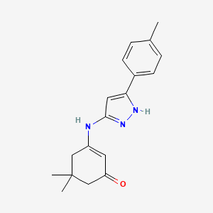 molecular formula C18H21N3O B11568531 5,5-dimethyl-3-{[3-(4-methylphenyl)-1H-pyrazol-5-yl]amino}cyclohex-2-en-1-one 