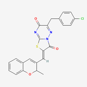 molecular formula C23H16ClN3O3S B11568554 (2Z)-6-(4-chlorobenzyl)-2-[(2-methyl-2H-chromen-3-yl)methylidene]-7H-[1,3]thiazolo[3,2-b][1,2,4]triazine-3,7(2H)-dione 