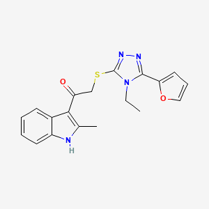 molecular formula C19H18N4O2S B11568566 2-{[4-ethyl-5-(furan-2-yl)-4H-1,2,4-triazol-3-yl]sulfanyl}-1-(2-methyl-1H-indol-3-yl)ethanone 