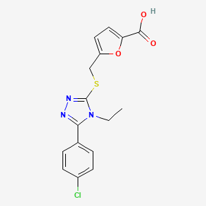 molecular formula C16H14ClN3O3S B11568582 5-({[5-(4-chlorophenyl)-4-ethyl-4H-1,2,4-triazol-3-yl]sulfanyl}methyl)furan-2-carboxylic acid 