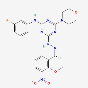 molecular formula C21H21BrN8O4 B11568586 N-(3-bromophenyl)-4-[(2Z)-2-(2-methoxy-3-nitrobenzylidene)hydrazinyl]-6-(morpholin-4-yl)-1,3,5-triazin-2-amine 