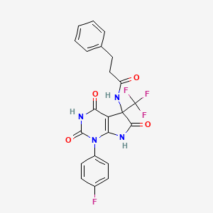 N-[1-(4-fluorophenyl)-4-hydroxy-2,6-dioxo-5-(trifluoromethyl)-2,5,6,7-tetrahydro-1H-pyrrolo[2,3-d]pyrimidin-5-yl]-3-phenylpropanamide