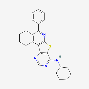 molecular formula C25H26N4S B11568662 N-cyclohexyl-8-phenyl-11-thia-9,14,16-triazatetracyclo[8.7.0.02,7.012,17]heptadeca-1,7,9,12,14,16-hexaen-13-amine 