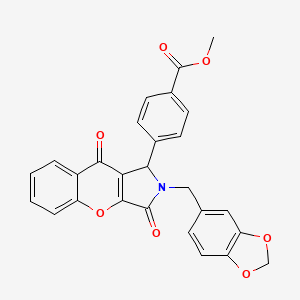 molecular formula C27H19NO7 B11568679 Methyl 4-[2-(1,3-benzodioxol-5-ylmethyl)-3,9-dioxo-1,2,3,9-tetrahydrochromeno[2,3-c]pyrrol-1-yl]benzoate 