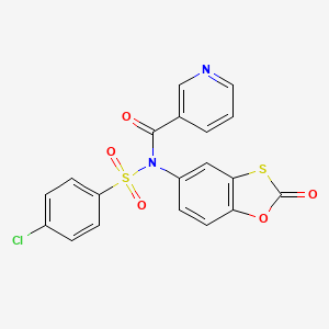 molecular formula C19H11ClN2O5S2 B11568714 N-(4-Chlorobenzenesulfonyl)-N-(2-oxo-2H-1,3-benzoxathiol-5-YL)pyridine-3-carboxamide 