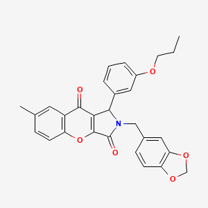 molecular formula C29H25NO6 B11568753 2-(1,3-Benzodioxol-5-ylmethyl)-7-methyl-1-(3-propoxyphenyl)-1,2-dihydrochromeno[2,3-c]pyrrole-3,9-dione 