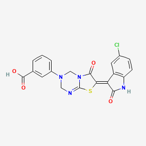 molecular formula C20H13ClN4O4S B11568769 3-[(7Z)-7-(5-chloro-2-oxo-1,2-dihydro-3H-indol-3-ylidene)-6-oxo-6,7-dihydro-2H-[1,3]thiazolo[3,2-a][1,3,5]triazin-3(4H)-yl]benzoic acid 